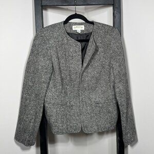 Orvis Vintage Gray Wool Tweed Open-Front Blazer Jacket